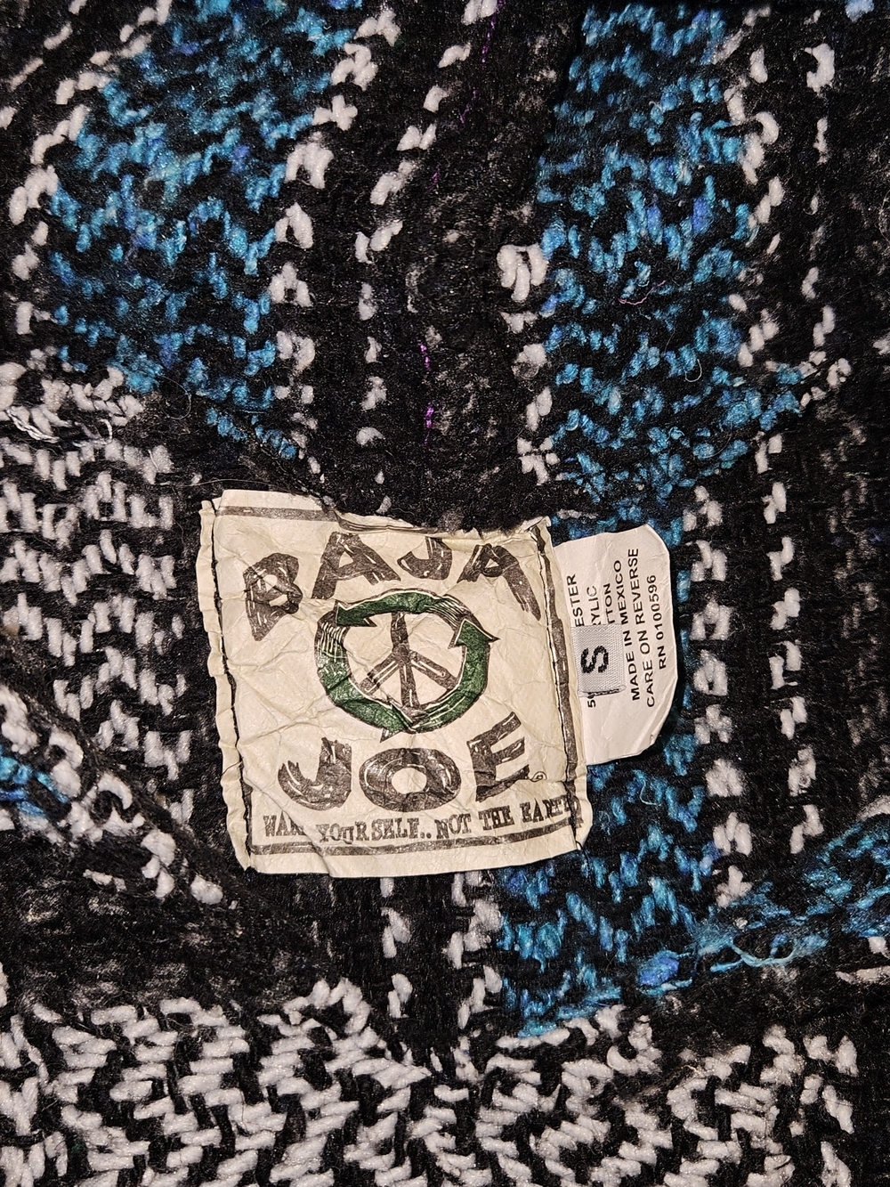 Baja Joe Woven Hooded "Drug Rug" Jacket - Black & Teal - Picture 3 of 3